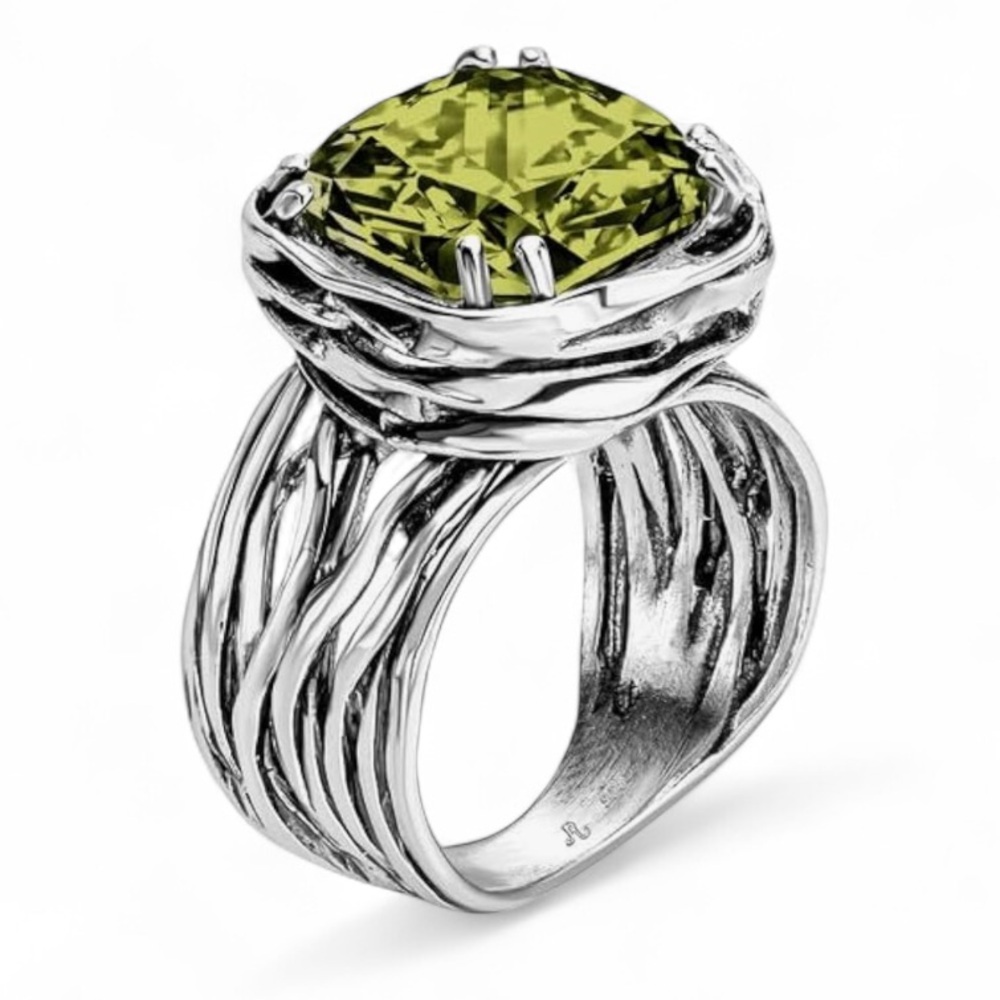 Peridot Gem- 925 Sterling Silver Wrap Vintage Design Handcrafted Statement Ring - Picture 6 of 7